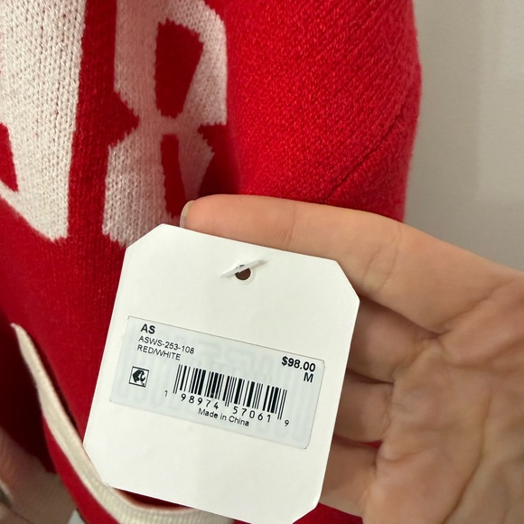 Altar'd State Red and Cream Varsity Knit Cardigan - Picture 5 of 7